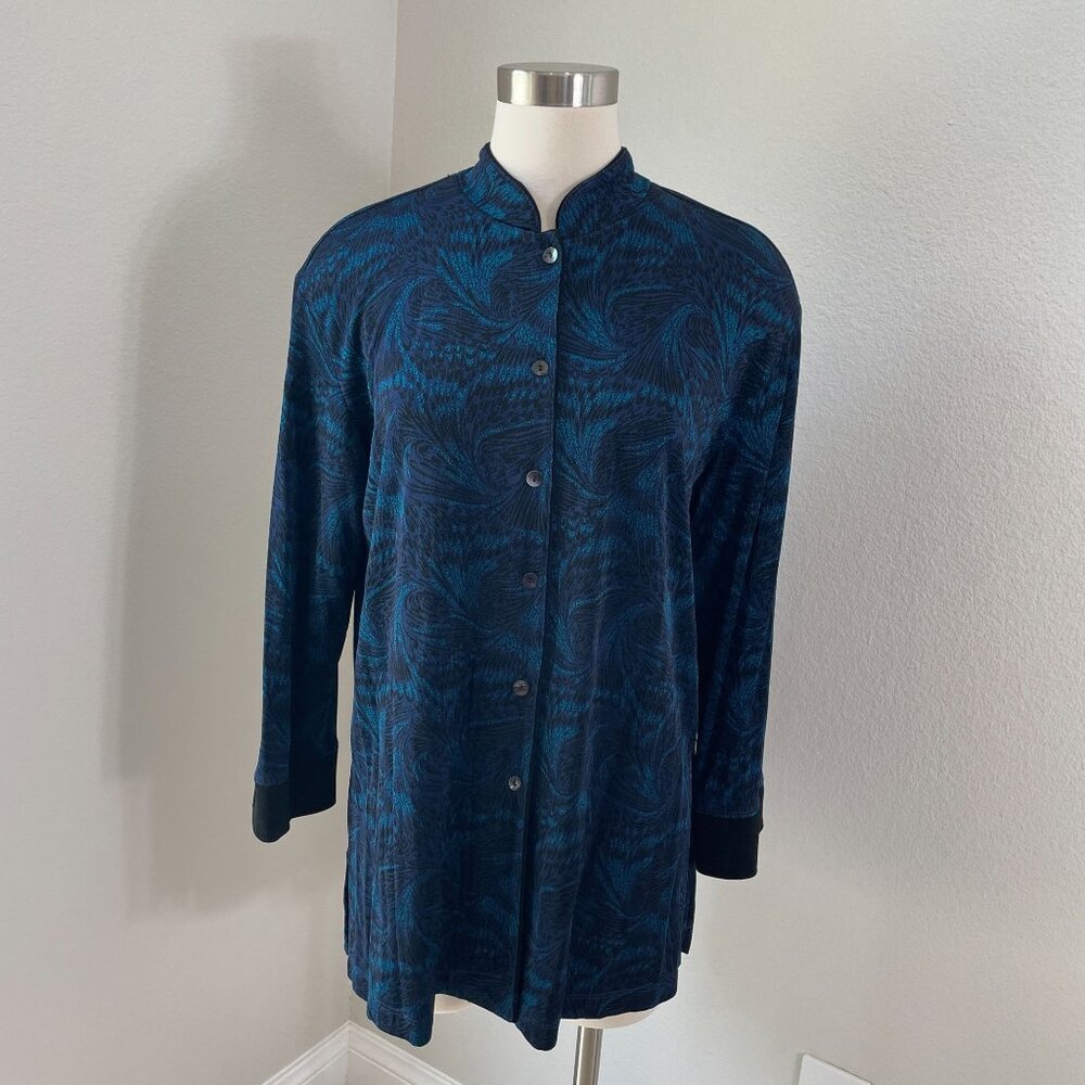Chicos Design Womens XL Button Up Top Slinky Stretch Knit Acetate Long Sleeve‎
